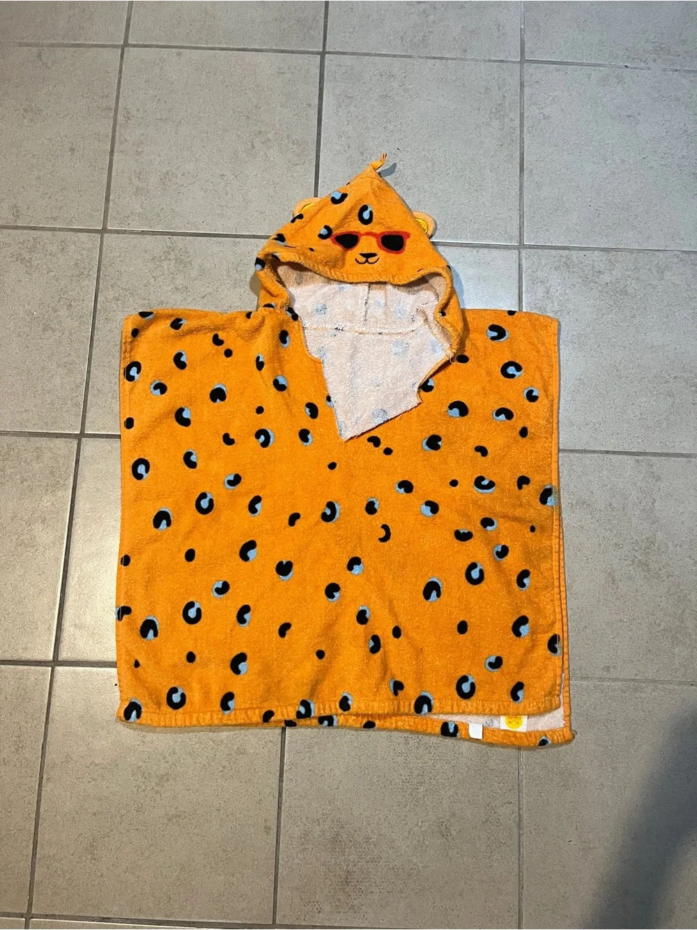 Children's Orange Leopard Hooded Towel Poncho